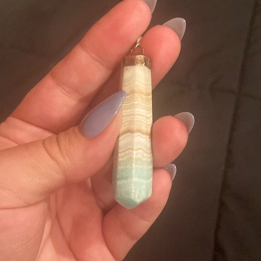 Elegant Ocean Jasper Blue and Cream Crystal Pendant Necklace